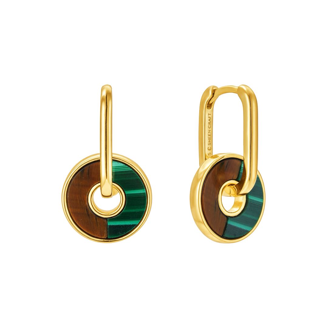 Fuse Malachite Tiger Eye Hoop Earrings