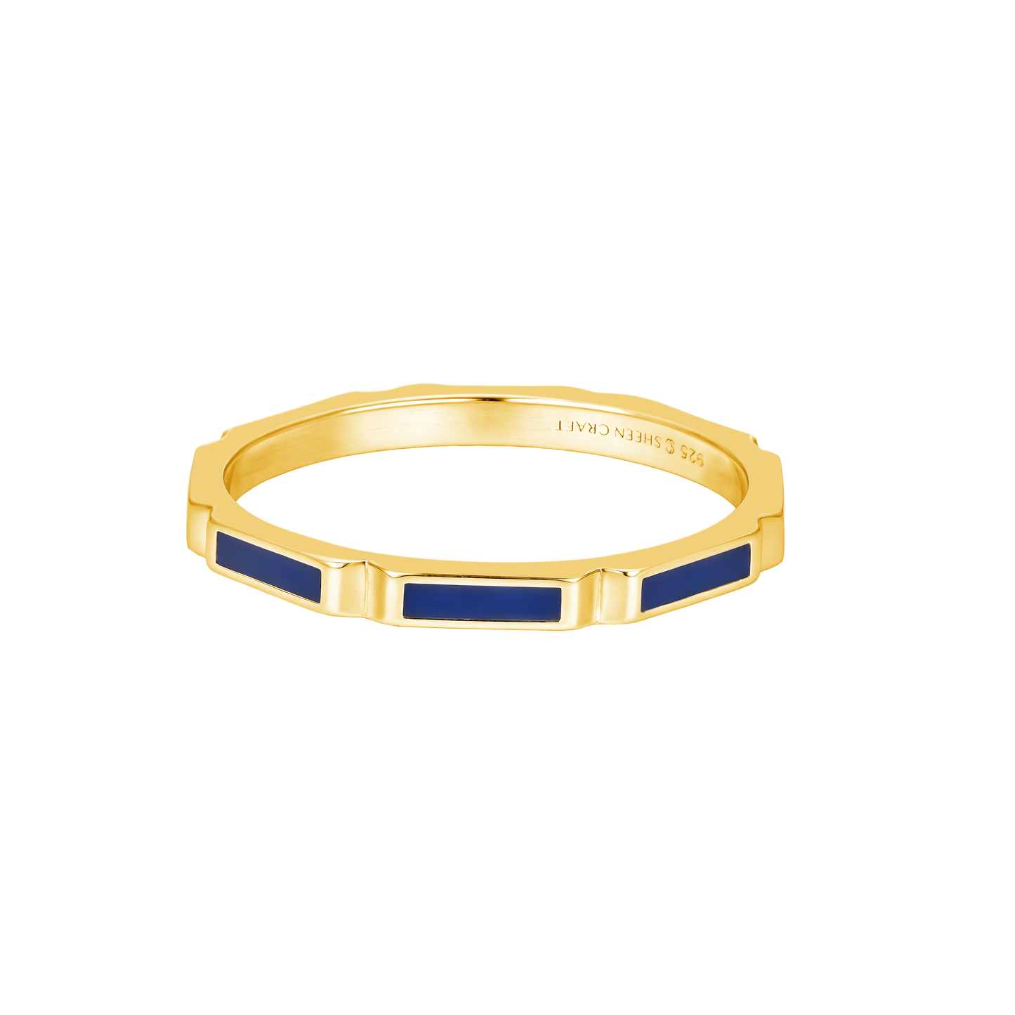 Enamel Band Ring 925 Sterling Silver 18K Gold  on a white background