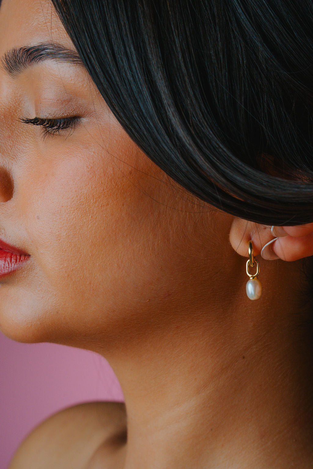 Pearl Drop Hoop earring  925 Sterling Silver 18K Gold