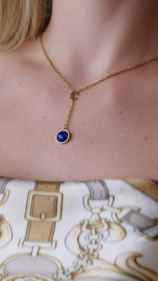 Birthstone Lariat Necklace | 14K Gold Waterproof Jewelry